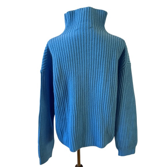 0039 ITALY LONA CASHMERE WOOL MOCK TURTLENECK SWEATER RIBBED ITALIAN NWT BLUE M - Picture 5 of 13
